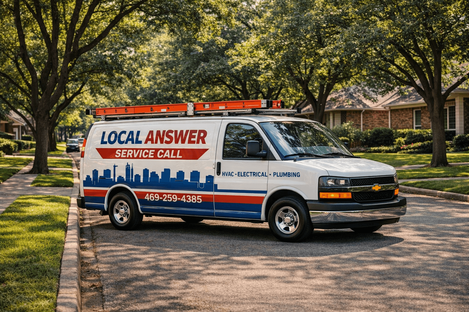Local Answer service truck in Dallas neighborhood