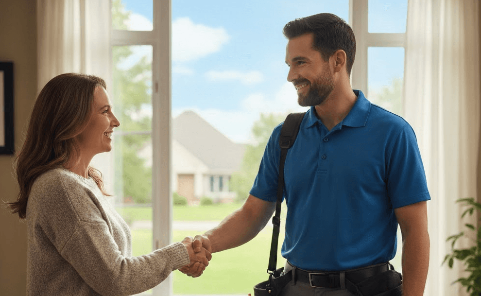 Local Answer technician shaking hands with happy customer
